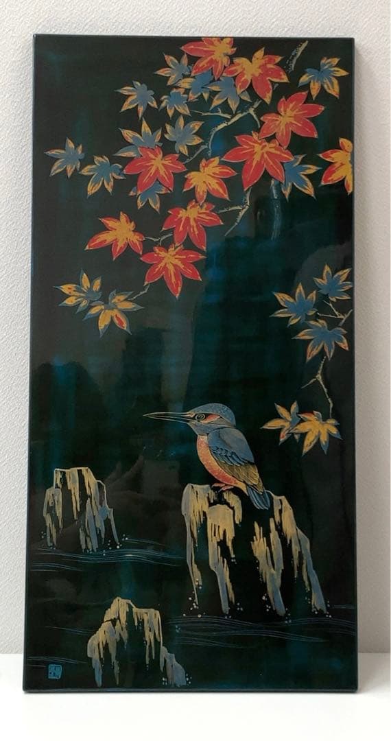 村上木彫堆朱　三彩彫　カワセミ