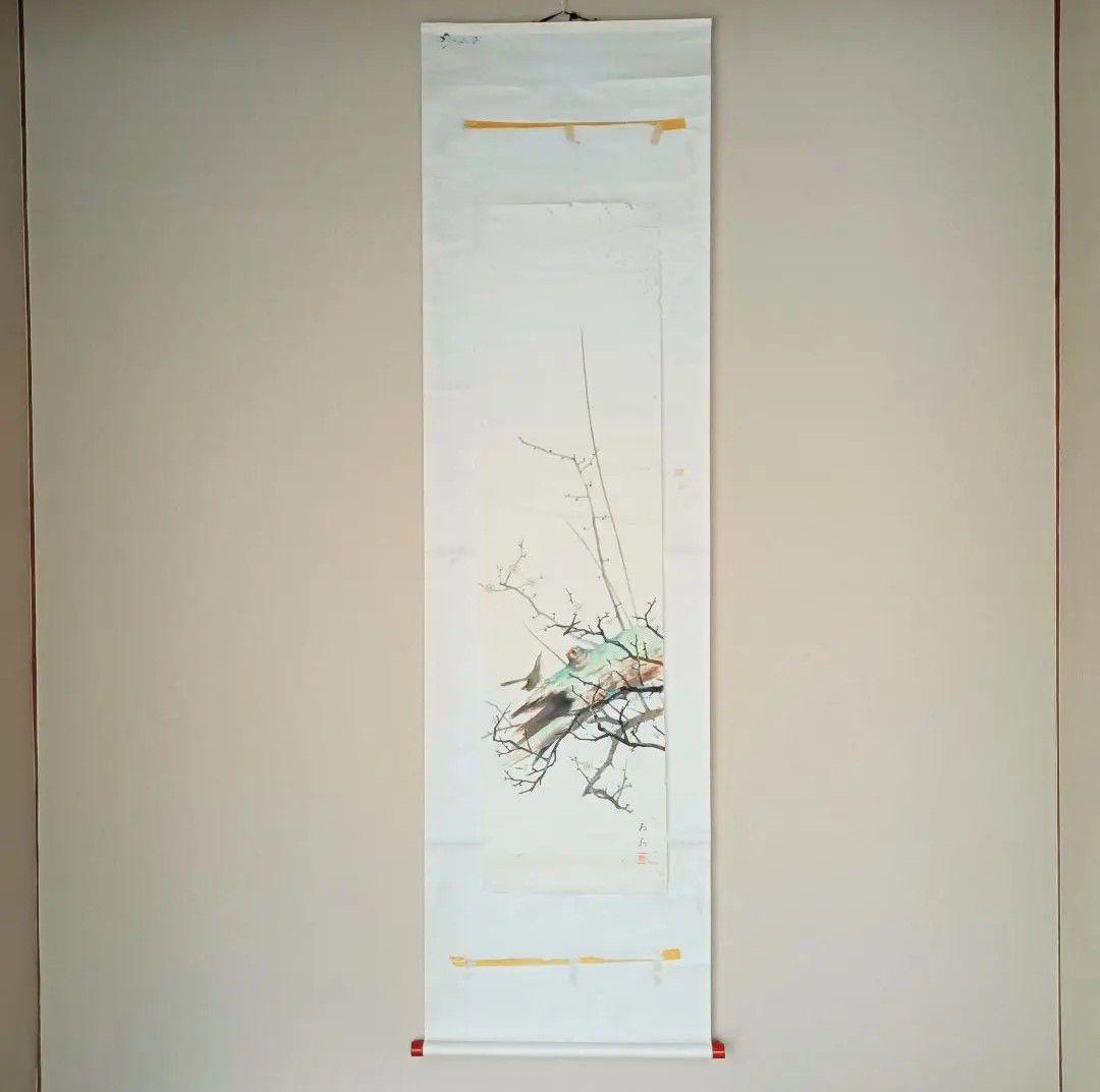 レア! 【うぐいすと白梅】古い掛軸 絵 日本画美術 花鳥風月 インテリア