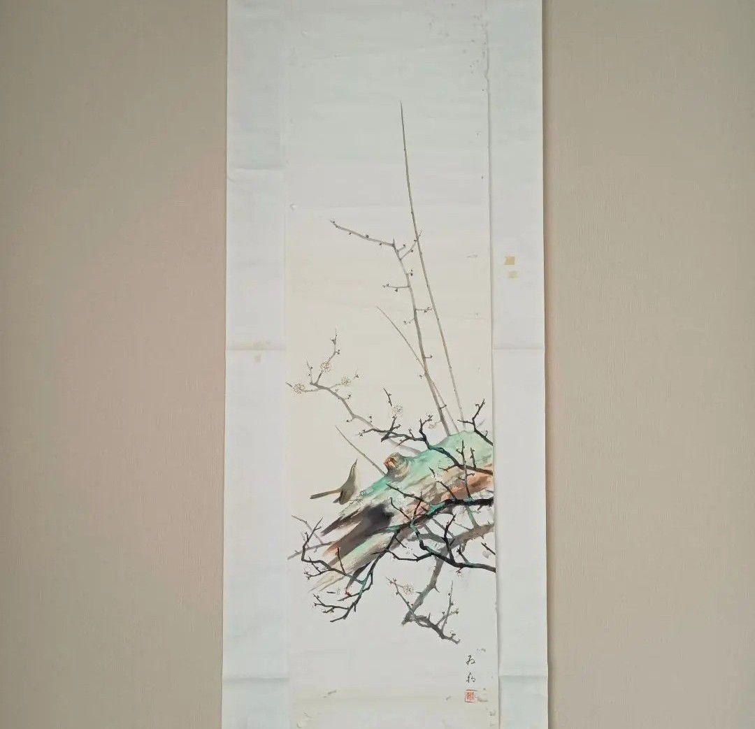 レア! 【うぐいすと白梅】古い掛軸 絵 日本画美術 花鳥風月 インテリア