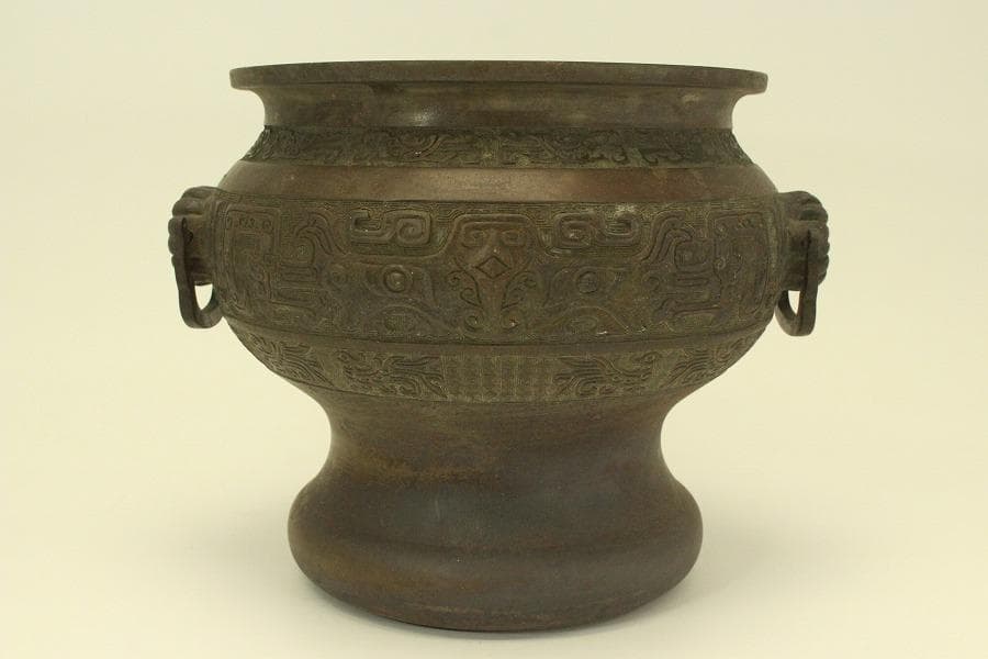 古銅 饕餮紋 瓶掛 火鉢 手炙り 時代物(A731)