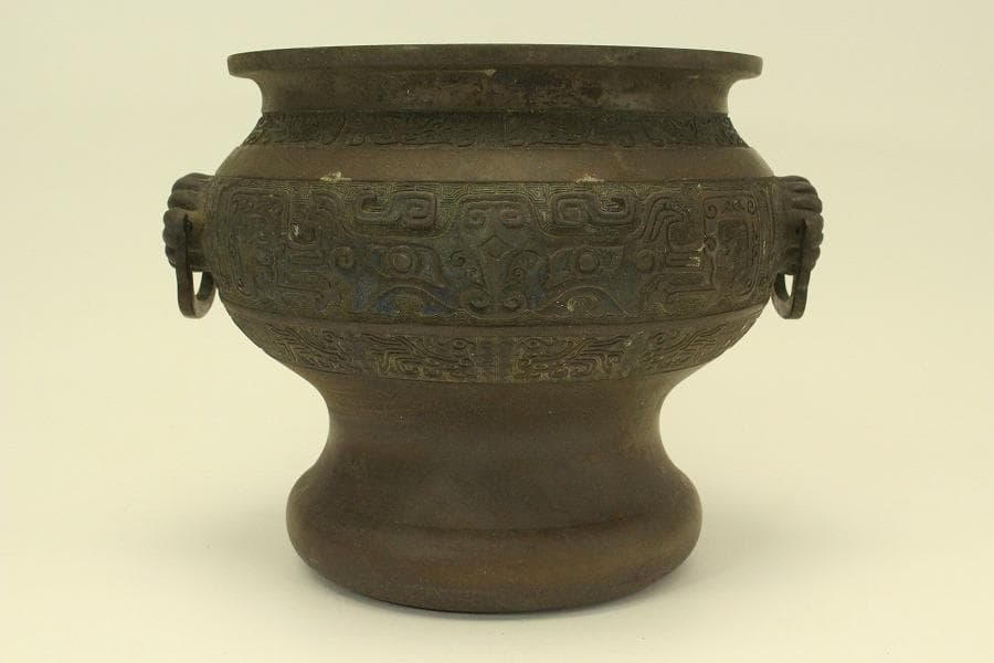 古銅 饕餮紋 瓶掛 火鉢 手炙り 時代物(A731)