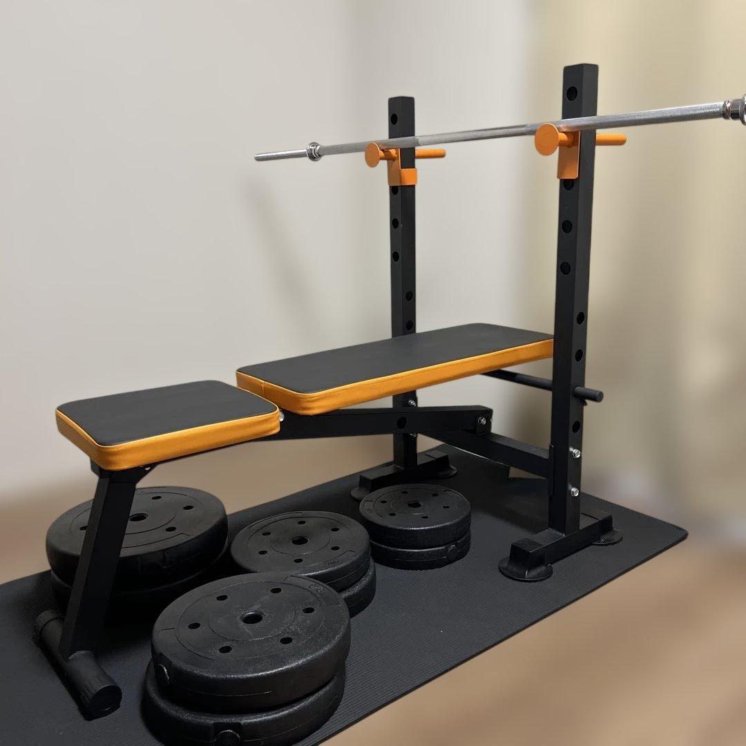 【美品】トレーニングベンチ バーベル・ウェイトプレート付き 80kg