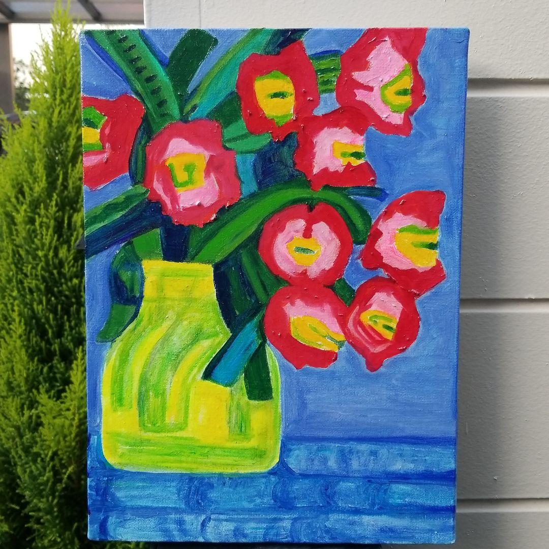 油絵　すみちゃん　花瓶のお花　抽象画