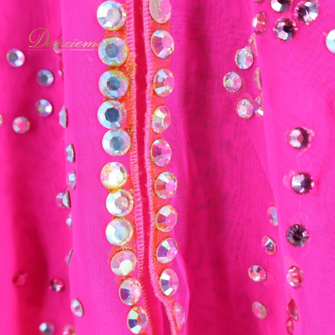 【社交ダンス衣装】ピンク ラテン ドレス ワンピース 蛍光 レース ビーズ デモ