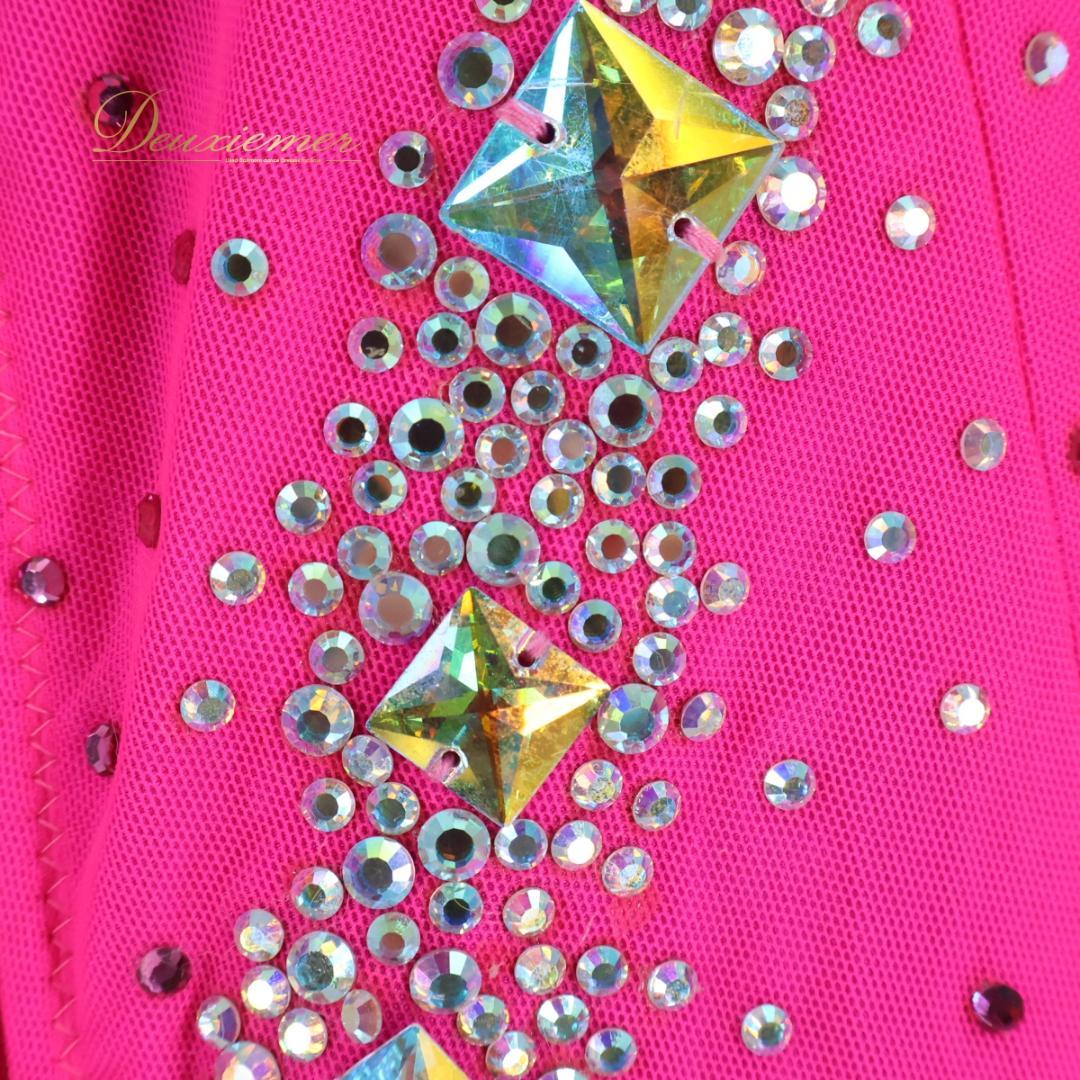 【社交ダンス衣装】ピンク ラテン ドレス ワンピース 蛍光 レース ビーズ デモ