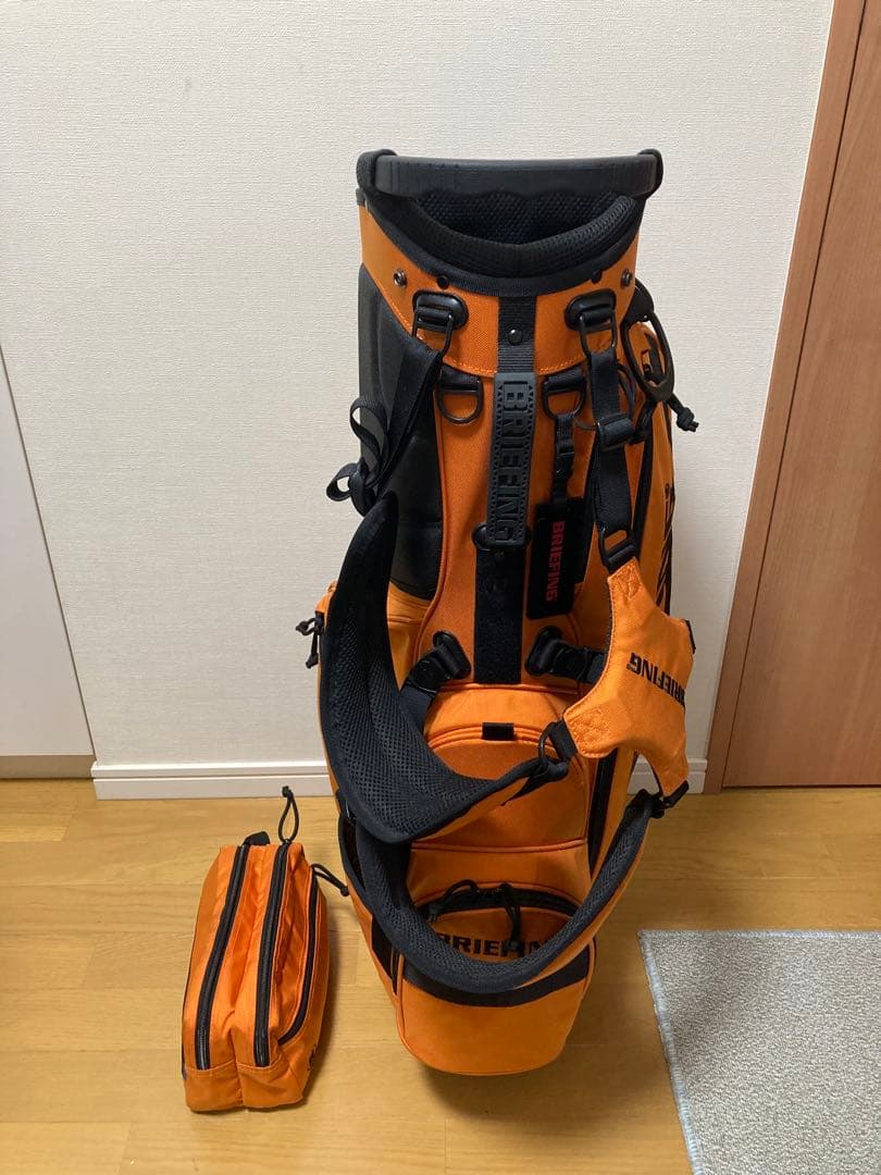 希少セット　BRIEFING キャディバッグ オレンジ　ラウンドポーチセット