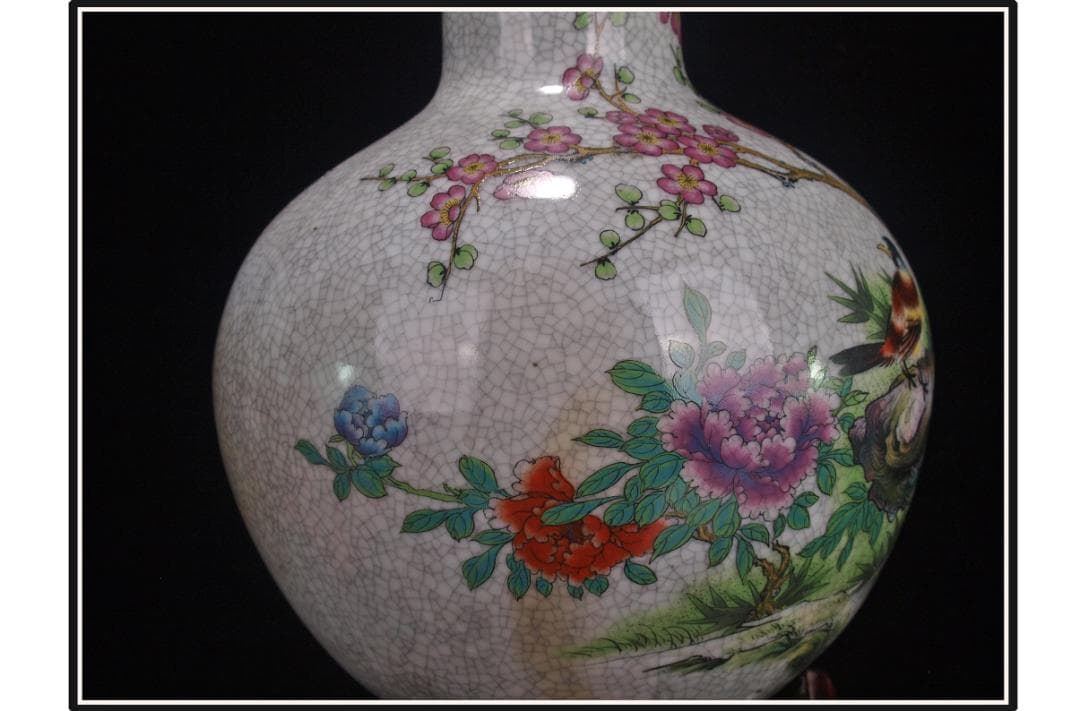 中国 清時代　在銘手描き花瓶 美術品　激安骨董品 DE993B14-5