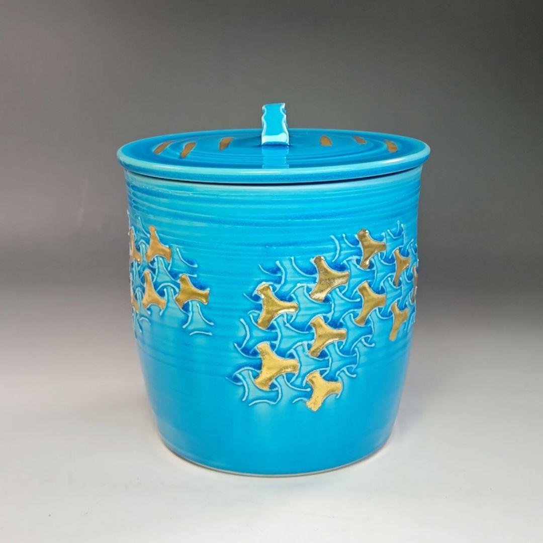 イ773 水指『平安　叶松谷造』『浅黄交趾こまつなぎ　水指　共箱』茶道具