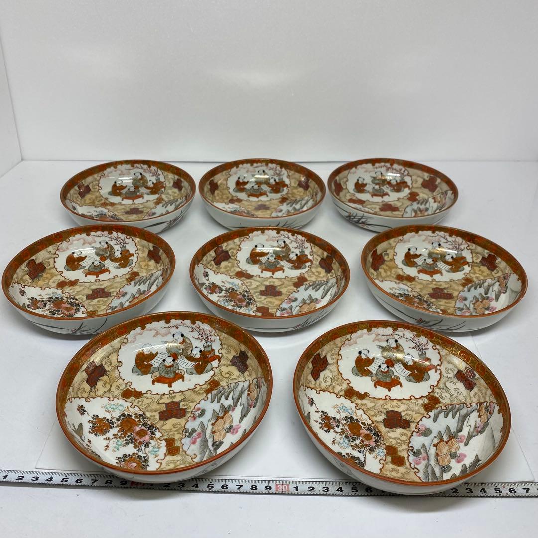 明治初期　金襴手　なます皿　8枚　幅15.7cm 東K7-1216①