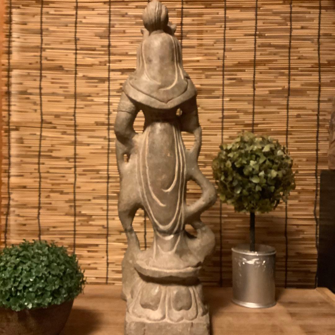 中国・初唐代石仏「水瓶観世音菩薩立像」初唐様式・大乗仏教寺院放出・極上大型