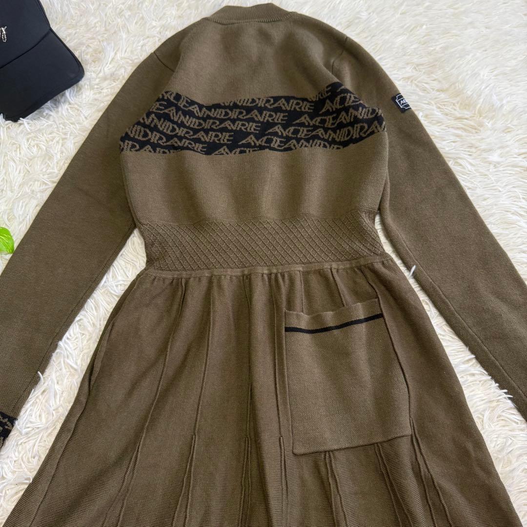 【エースアンドレア】美品♡ニットワンピース モックネック ロゴ 168S カーキ