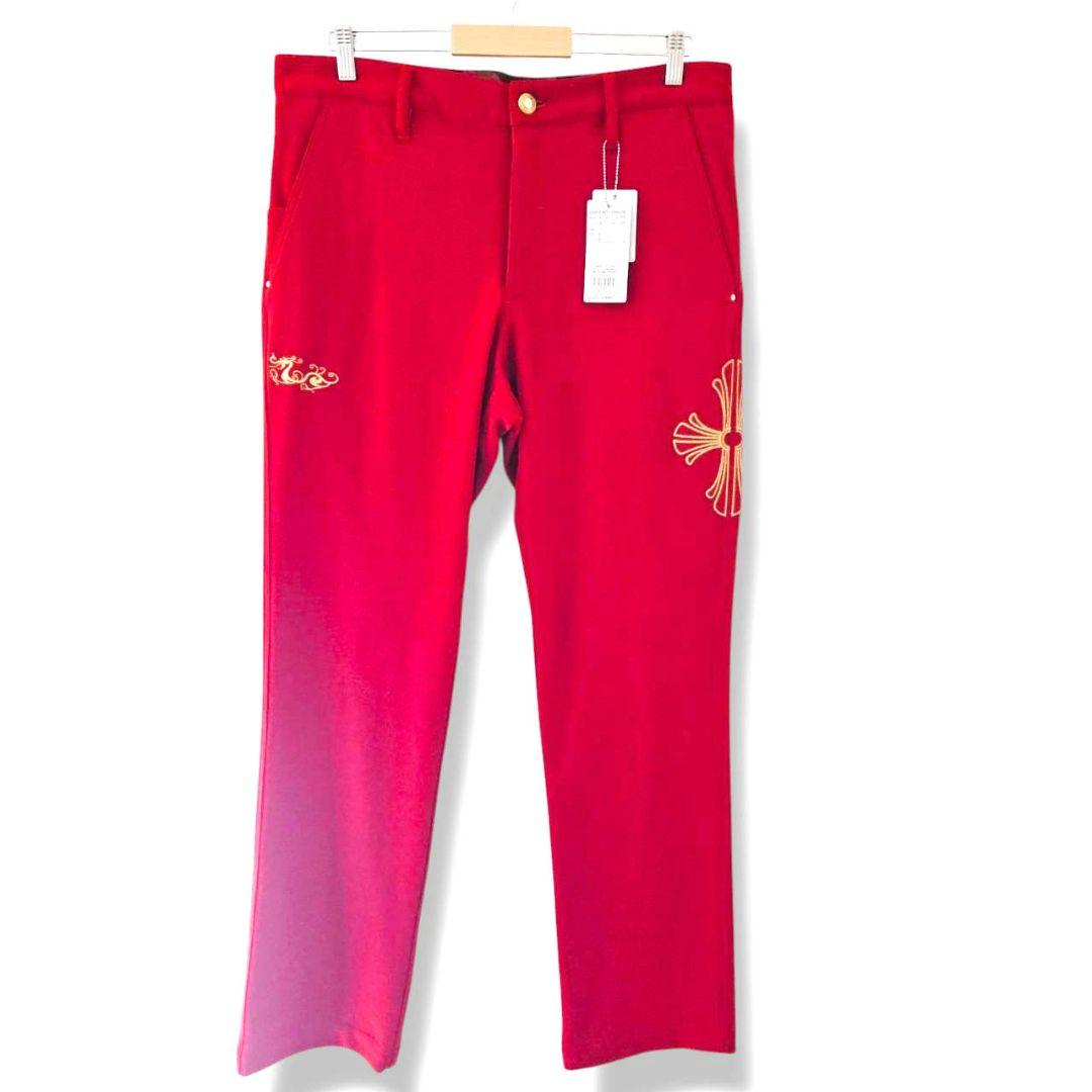 ​【定価3.4万】ダンスウィズドラゴン 豪華刺繍 ストレッチパンツ 4 XL 赤