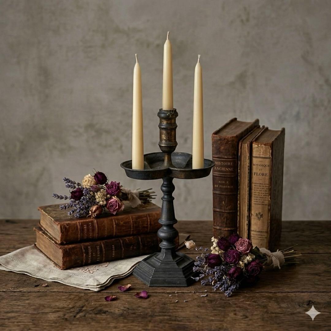 希少　フランスアンティーク 真鍮製 燭台 特大36cm 3つ葉　店舗什器　A