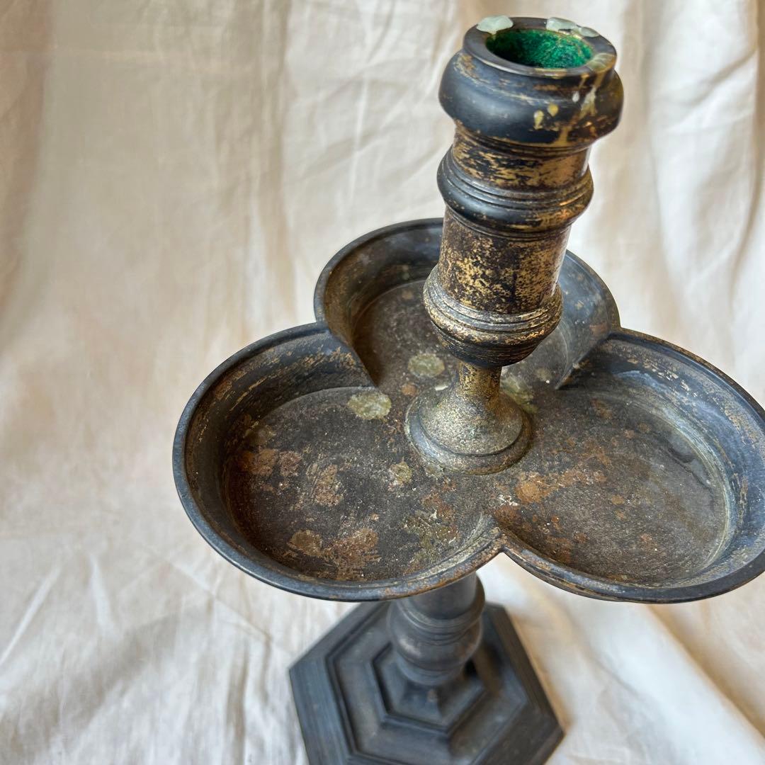 希少　フランスアンティーク 真鍮製 燭台 特大36cm 3つ葉　店舗什器　A