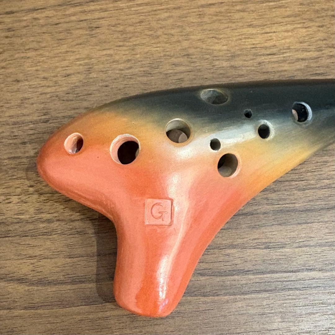 美品 オカリナ 森の音 オレンジと黒のグラデーション G管