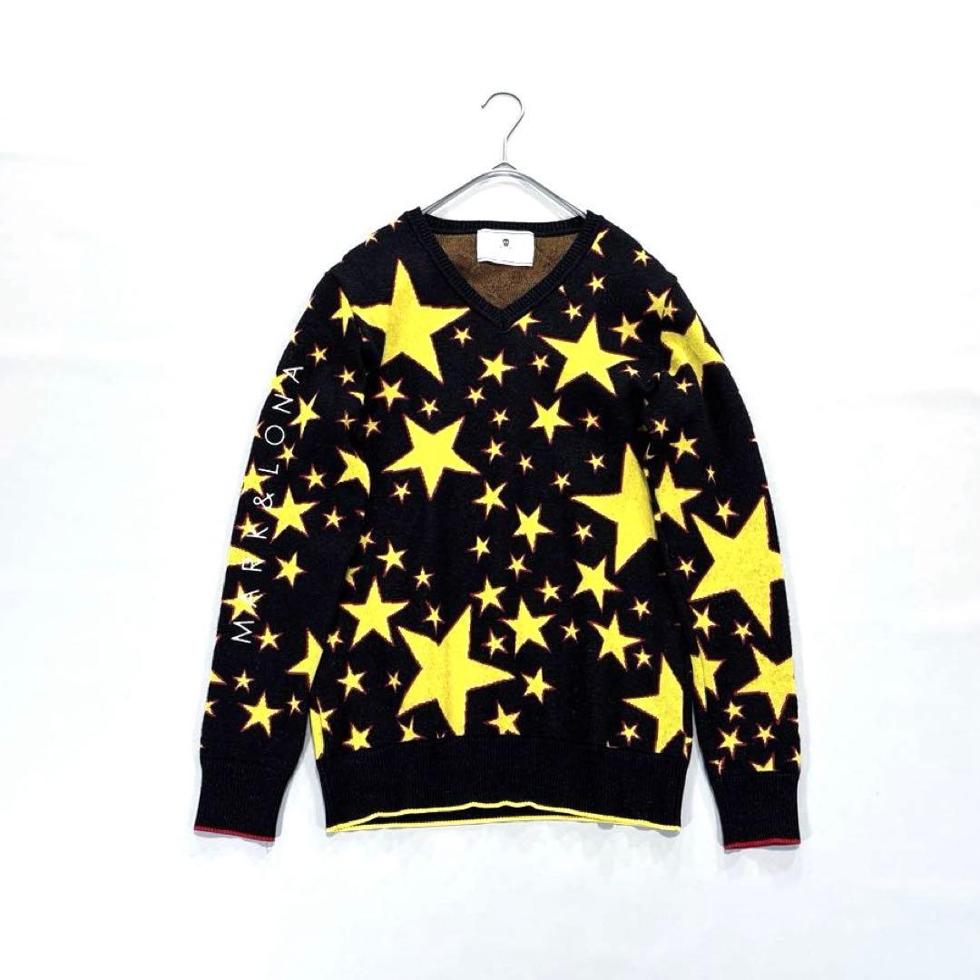 マークアンドロナ　M ニットセーター　スカル　スター　ブラック　イエロー