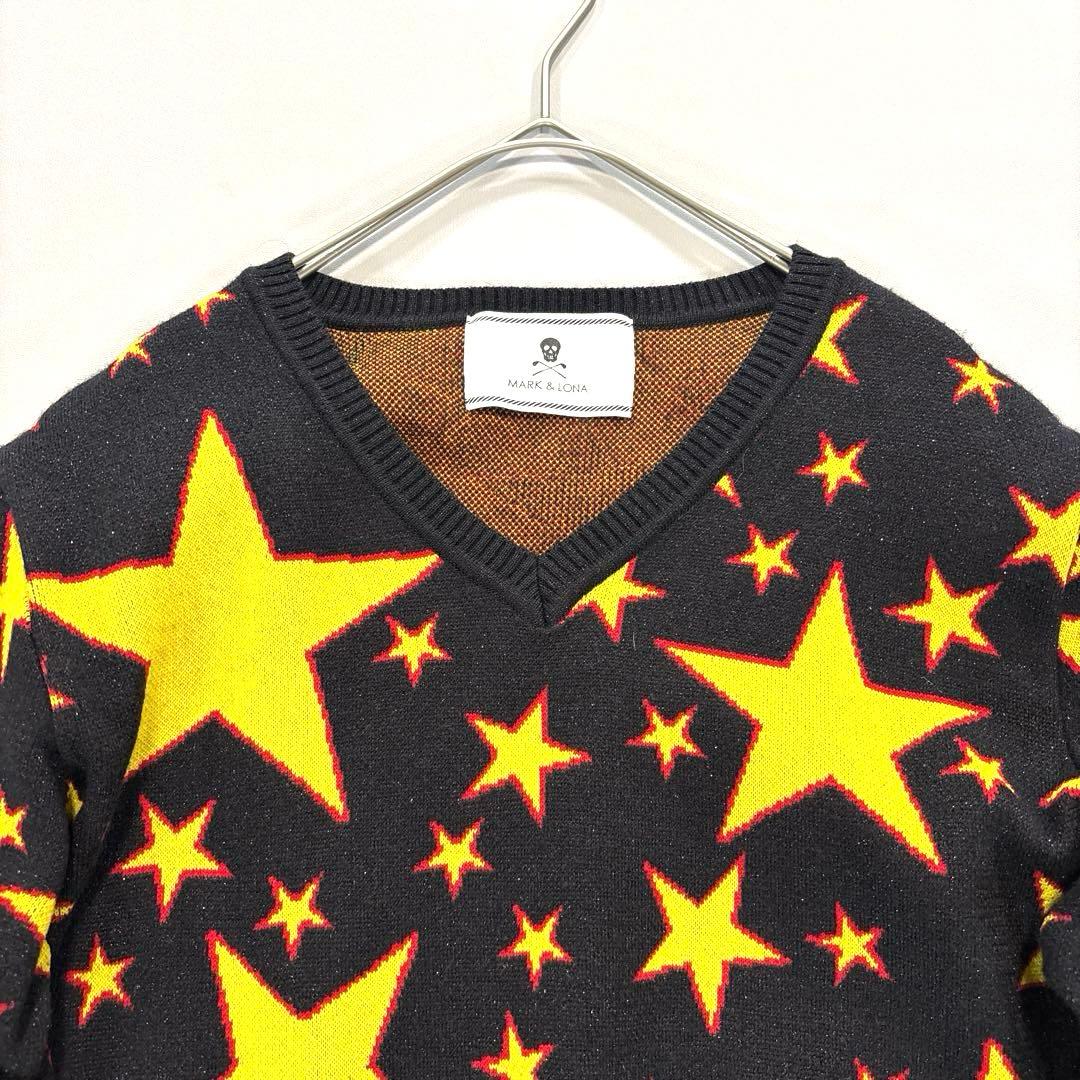 マークアンドロナ　M ニットセーター　スカル　スター　ブラック　イエロー