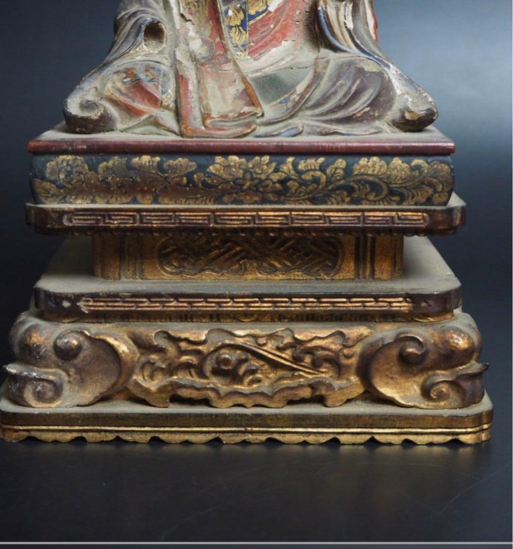 送料無料　旧家蔵出　江戸期木彫り玉眼仏像　高さ17.5ｃｍ