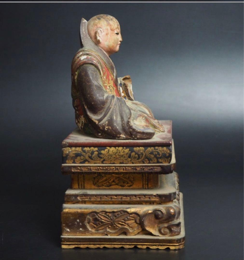 送料無料　旧家蔵出　江戸期木彫り玉眼仏像　高さ17.5ｃｍ