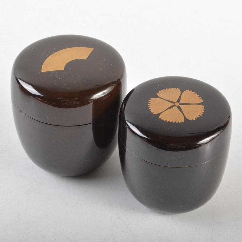茶道具　黒漆　金蒔絵　扇文　撫子文　棗　一双　時代箱付　C　R6051