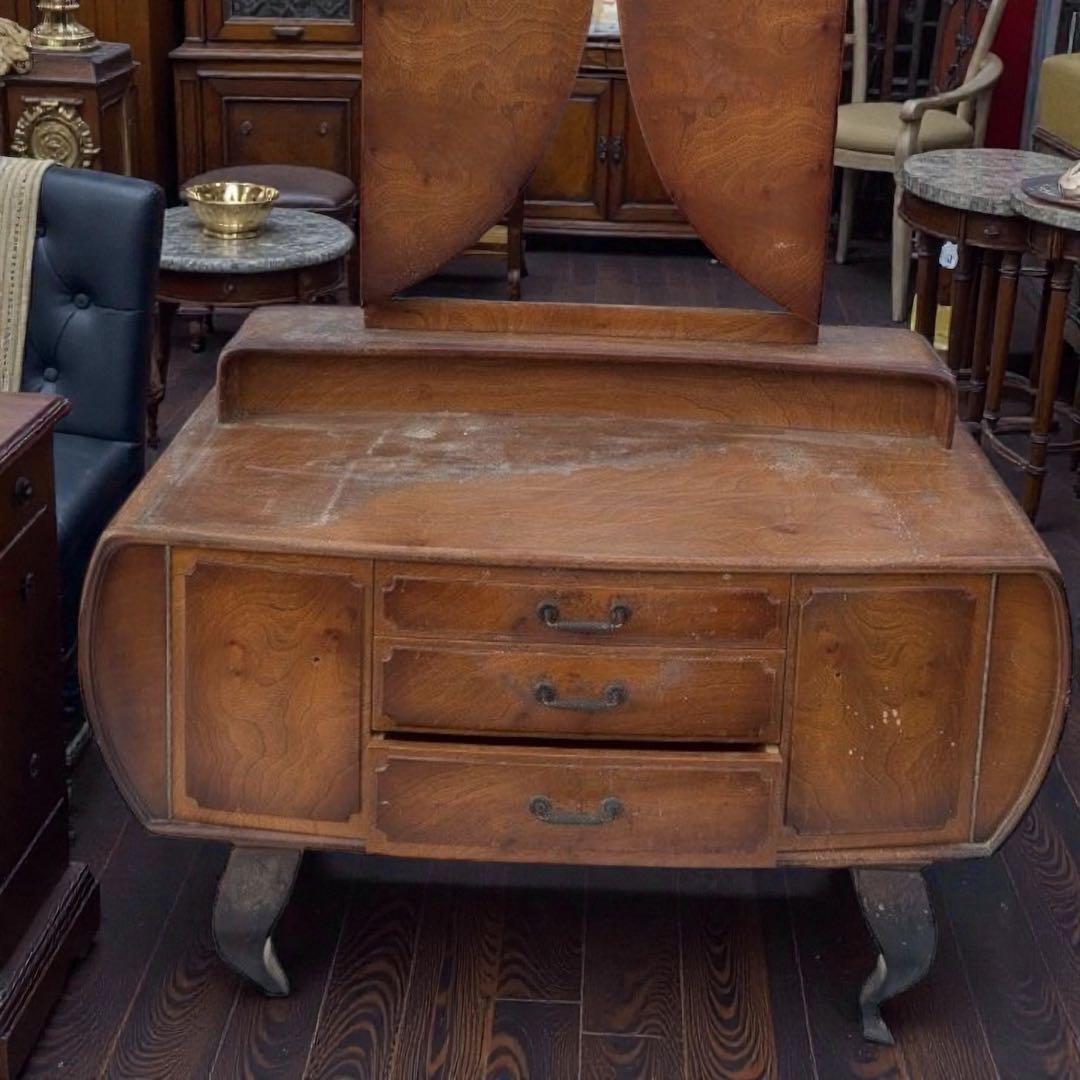 【希少】 アールデコスタイル 木製ドレッサー 猫足 アンティーク 西洋家具