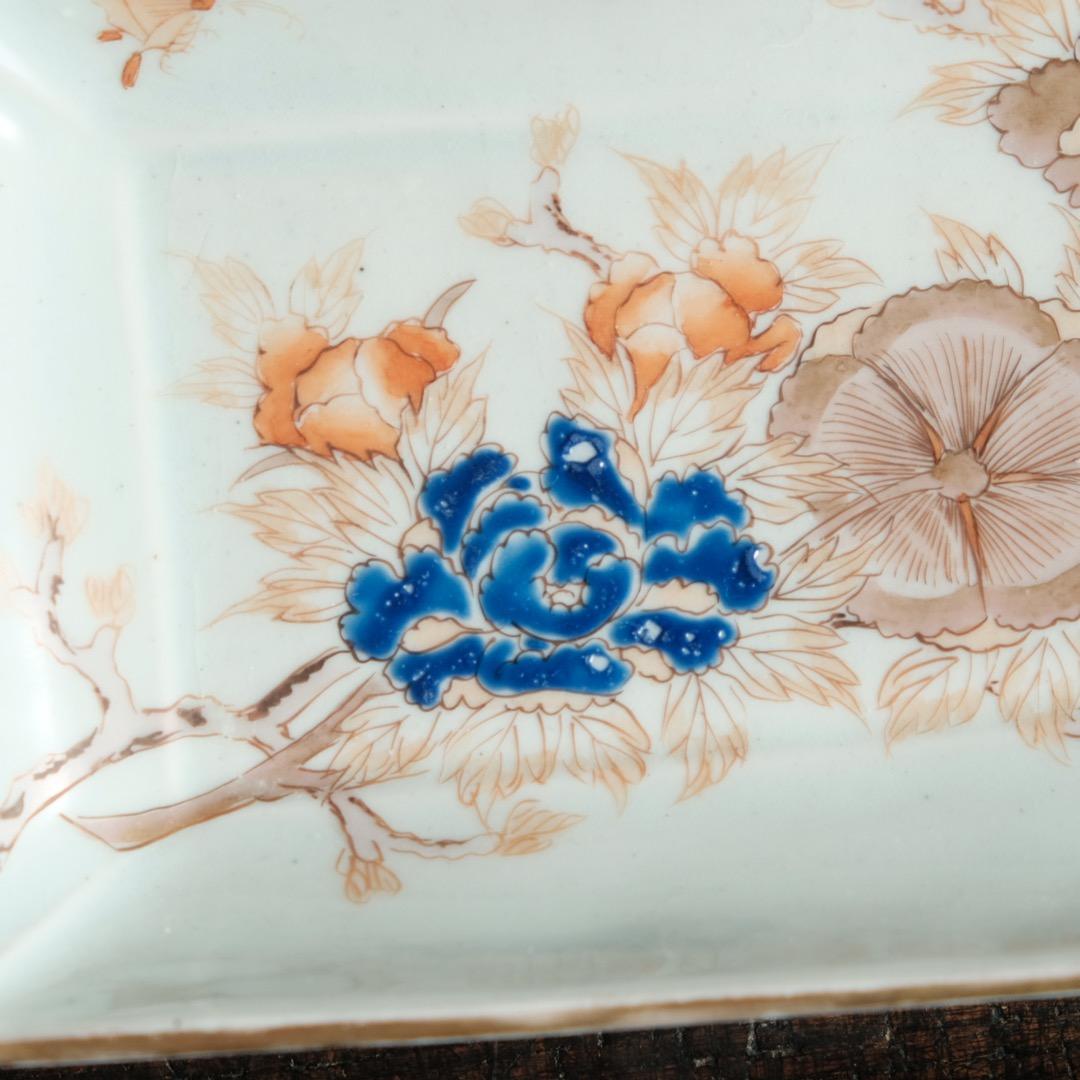 花と蝶々◆伊万里　花蝶文長方皿２客　刺身皿　芍薬　骨董・antiques 明治期