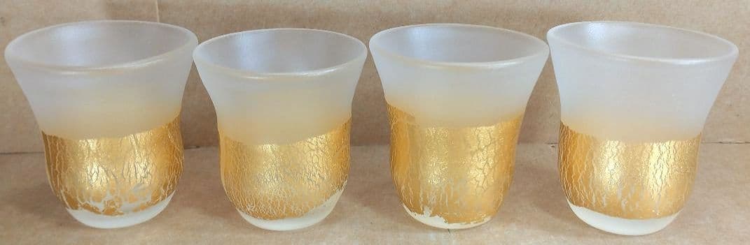 4点セット【本物保証】藤田喬平 手吹 金彩ぐい呑 共箱 文化勲章受章 ガラス工芸