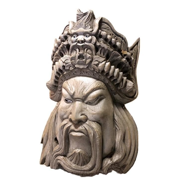 【 木彫面関羽 】　古玩骨董　27ｃｍ