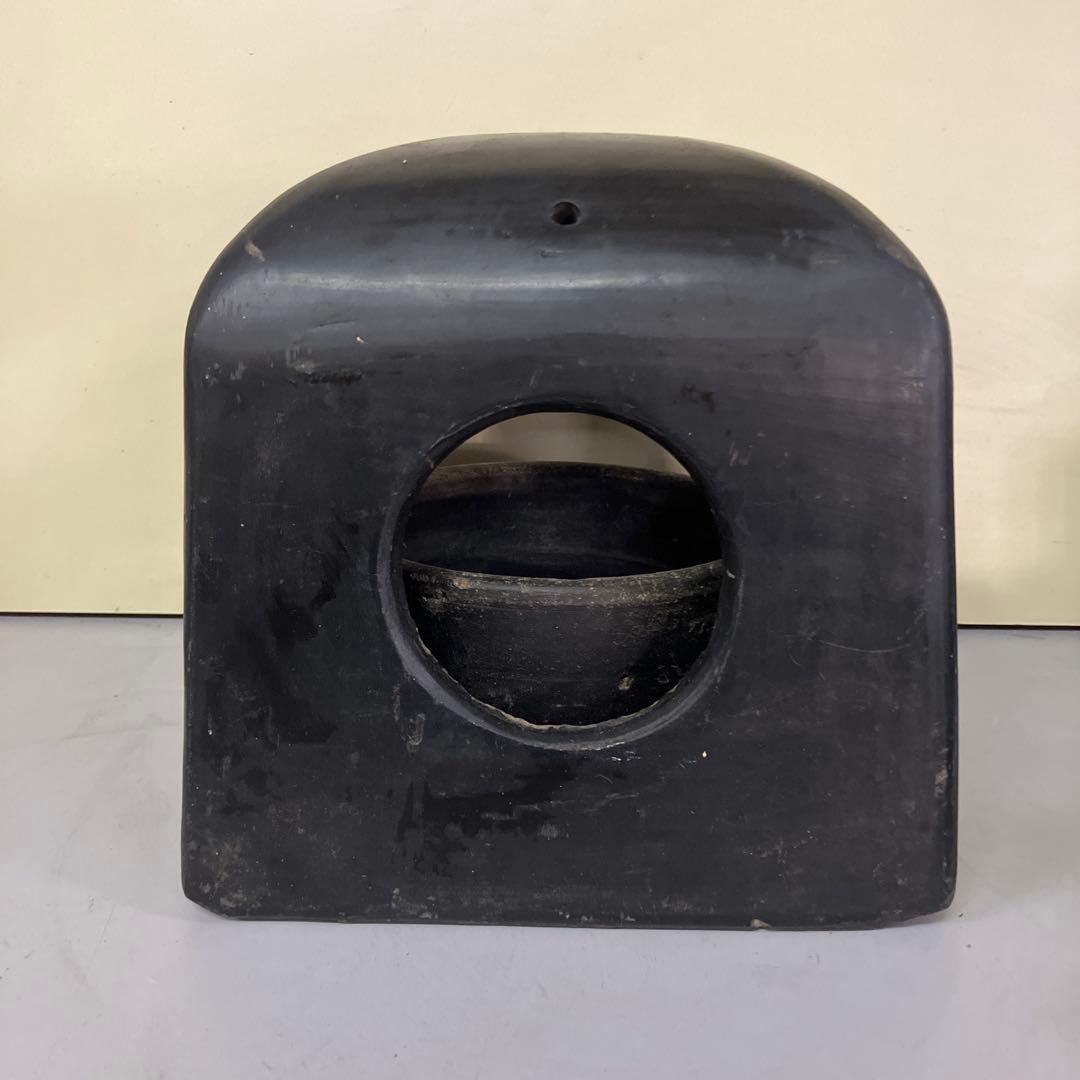 A-壁 昭和レトロ 古民具 古道具 時代物 猫火鉢 陶器製 黒 火鉢 火鉢