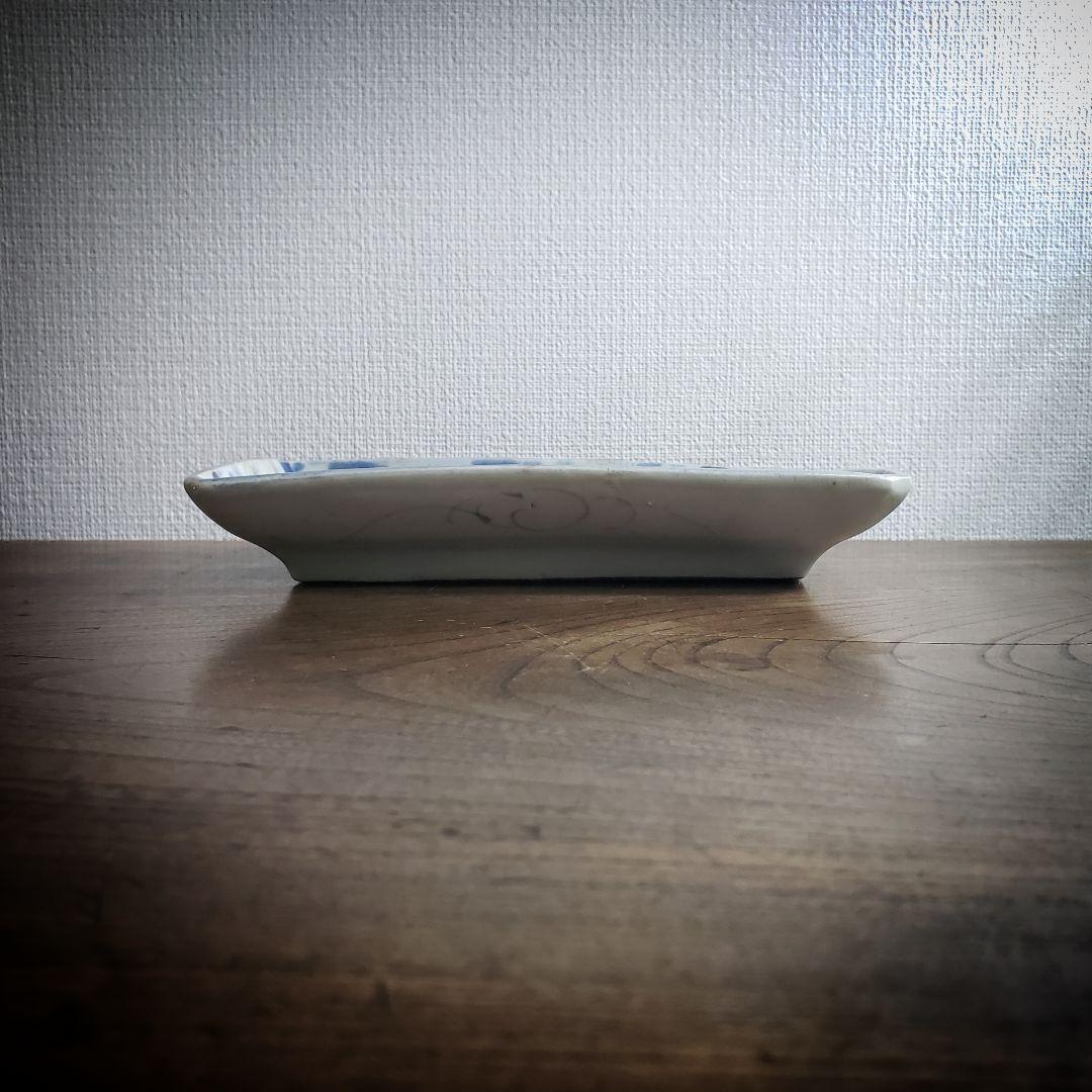 長皿　古伊万里　角皿　染付　鳳凰　雲 江戸