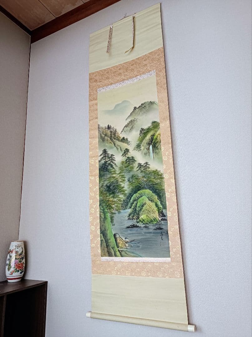 軸 開運 金運 縁起物 福 おもてなし 絵 龍神 山水 滝 茶 日本 中国 美術