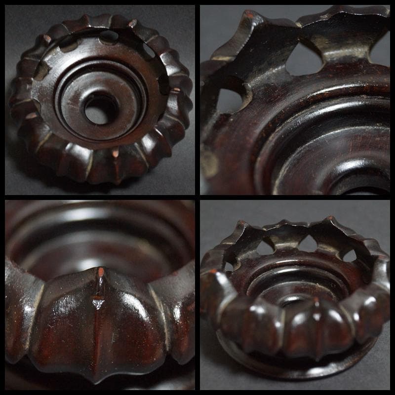 銅製 金寿堂造 斑紫銅 鼎式 香炉 唐木紫檀台座付 / 香道具