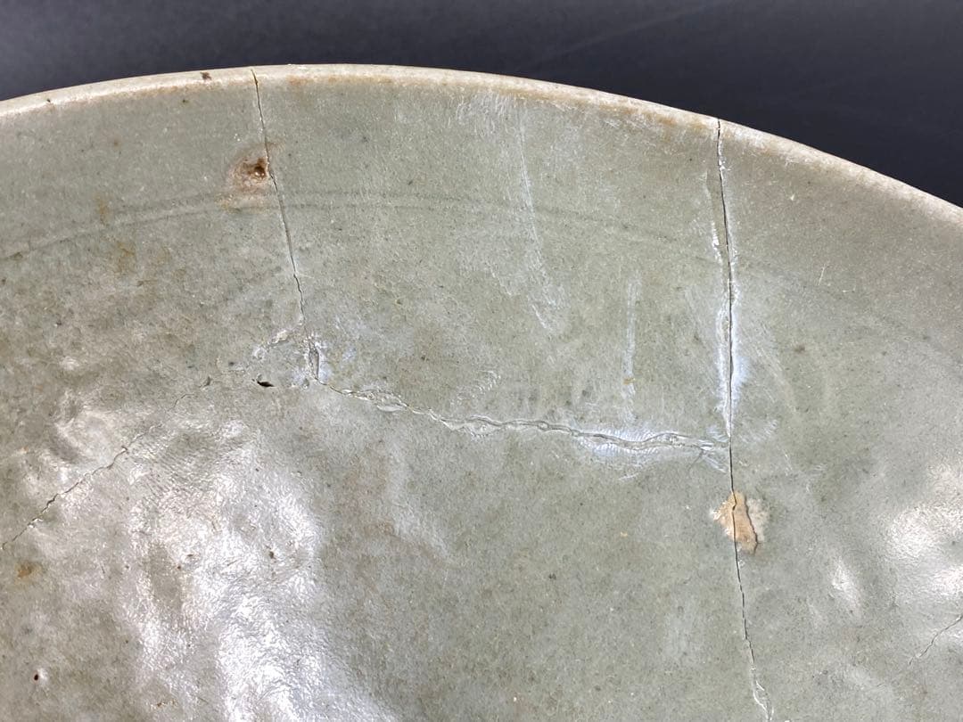高麗青磁 鉢 大碗 傷有 残器 陶片 見本品参考品 金継ぎ用 時代物 径19cm