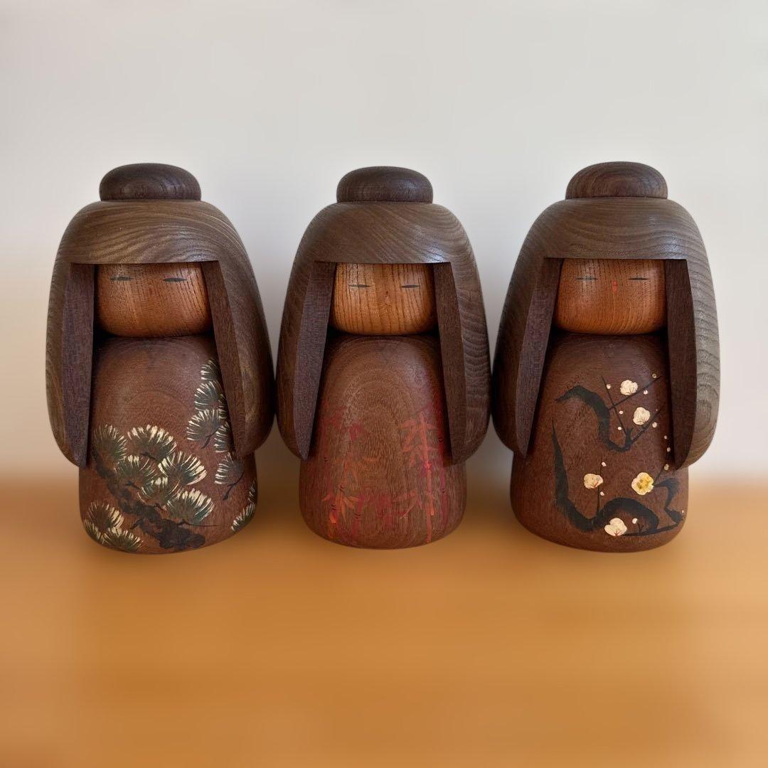 創作こけし　おかっぱ童女　松竹梅 竹田大介作　３点セット