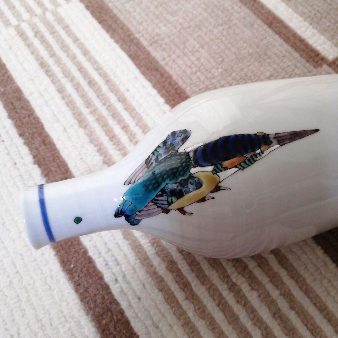 武腰潤　川蝉小口瓶　九谷焼　共箱　高さ24.5㎝