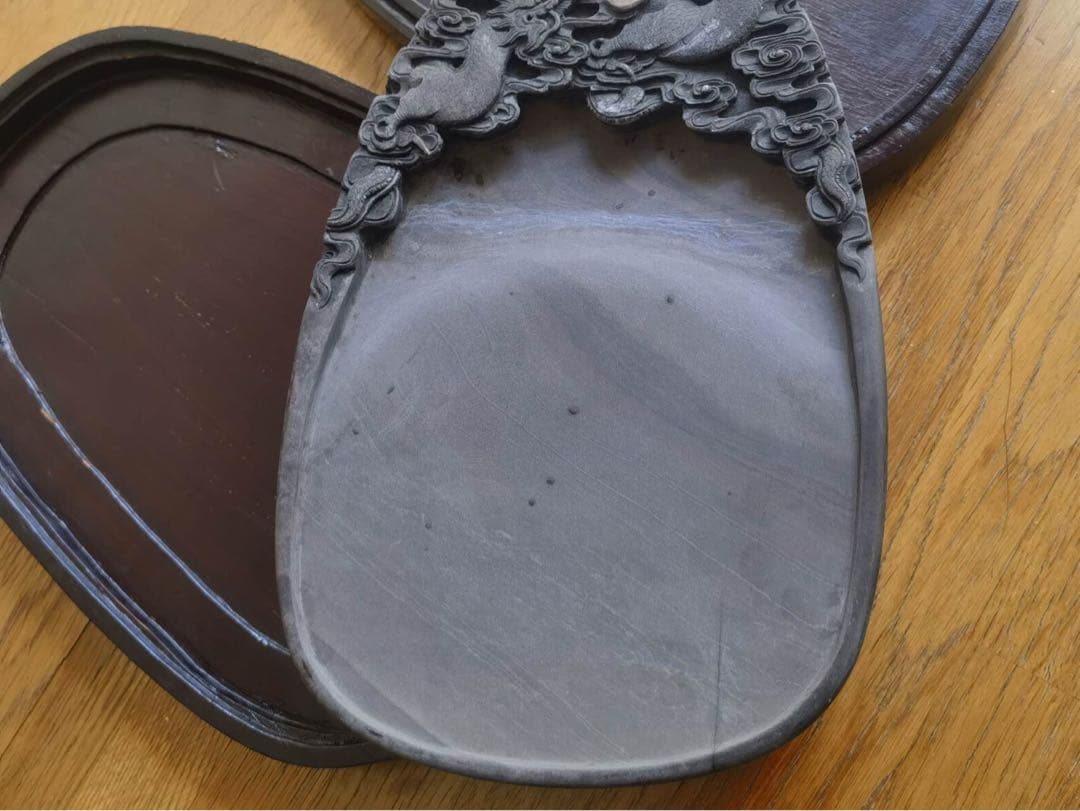 端州石硯 吉慶有餘 石眼　長23cm