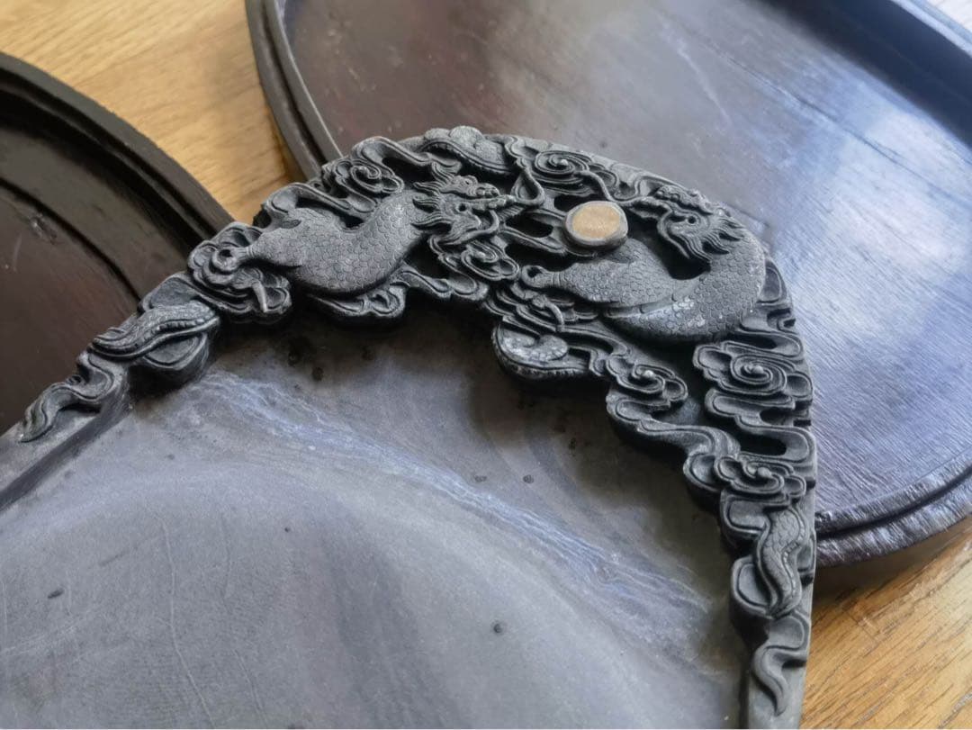 端州石硯 吉慶有餘 石眼　長23cm