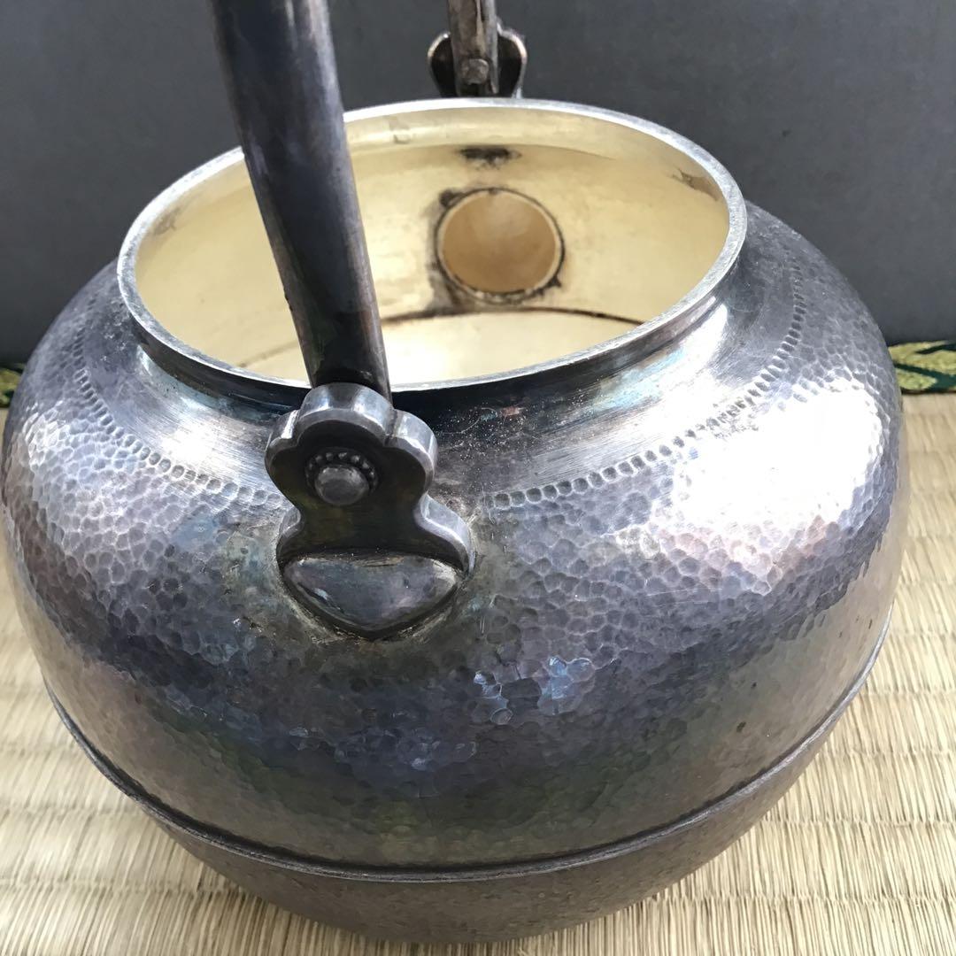 茶道具　湯沸　純銀望月形湯沸　目方百貮拾匁(約450g) 共箱　S218YW