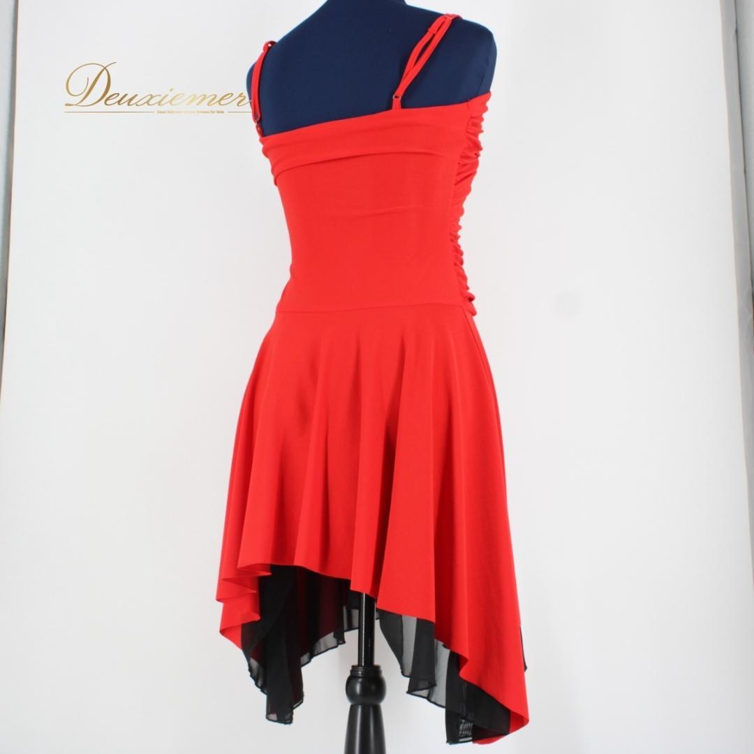 【美品 社交ダンス衣装】ワンピース ドレス ラテン 赤 黒 レッド ブラック