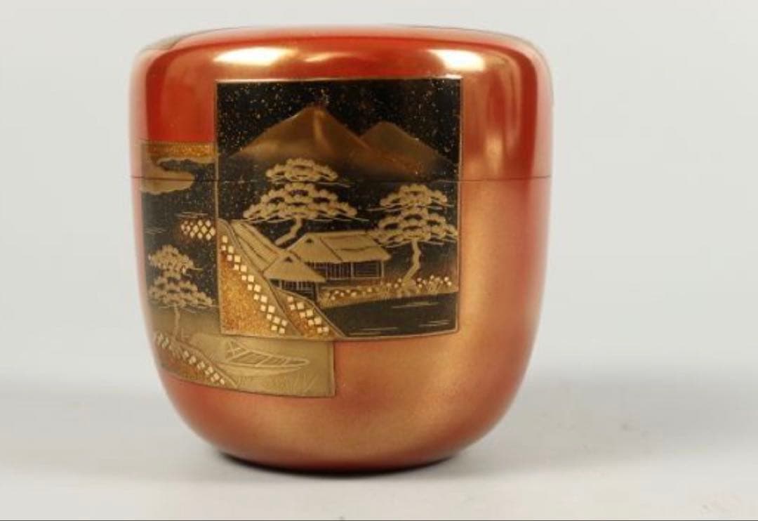 荒井正春 朱金富士松蒔絵 大棗 越前 蒔絵師 茶道具 煎茶道具