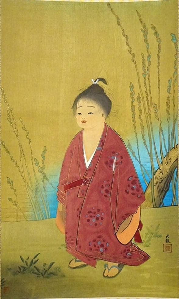 【木版画】掛軸 横山大観 木版画『無我』紙本 共箱付 掛け軸 a071011