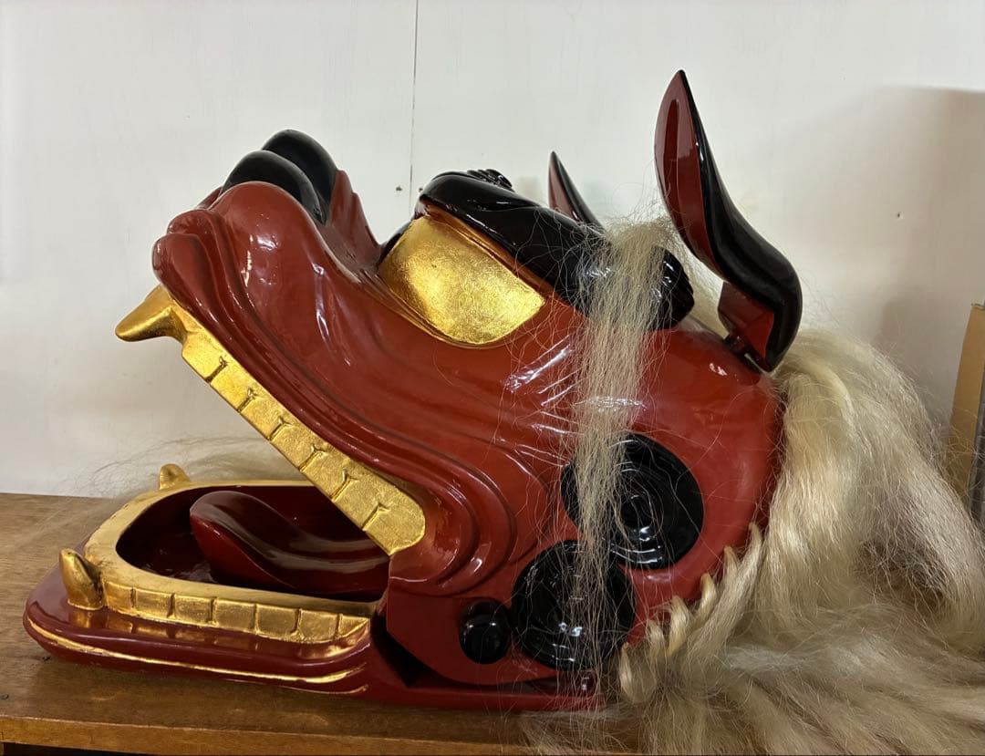 獅子舞　獅子頭　木彫　魔除け　祭　置物　古美術　神楽