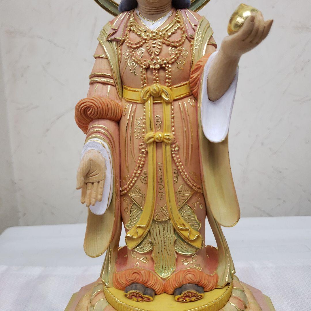 Ｂフライデー蔵出し特価　美しい仏像★ヒバ材 淡彩色錐金 吉祥天6寸★毘沙門天の妃