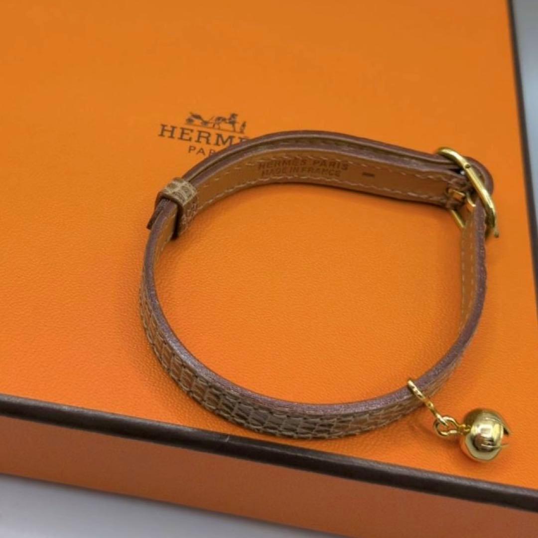 HERMES エルメス 首輪 猫 ネコ リザード レザー 鈴 ペット