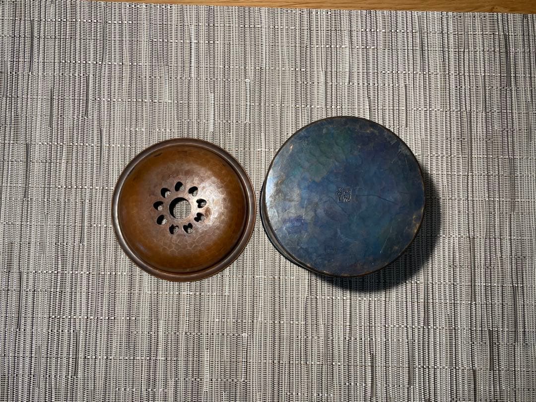 0297 玉川堂 茶こぼし 鎚起銅器 筒形蓋付建水