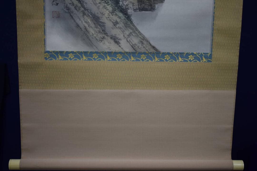 真作/南義信/淡彩山水図/屋形船図/桐共二重箱付/布袋屋掛軸HI-100