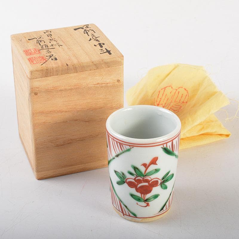 茶道具　平安竹泉造　坂田脩軒題　赤絵花文　巾筒　共箱　V　6471