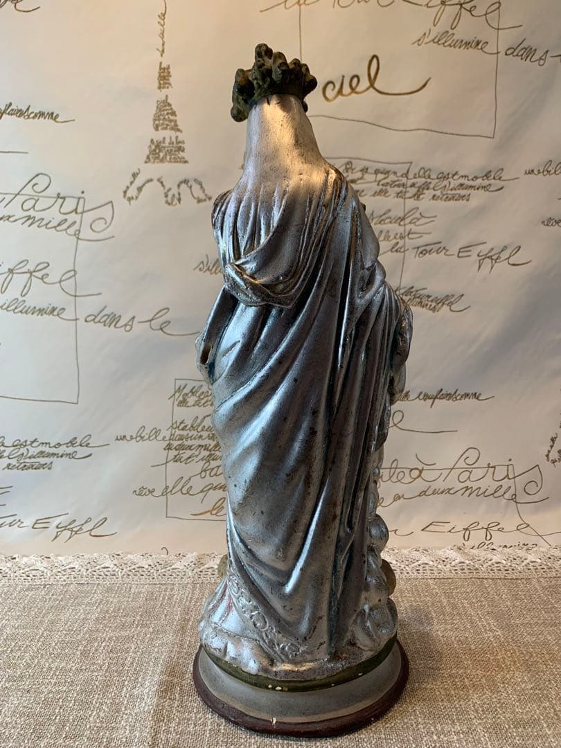 フランス製　アンティーク1920年特大43㎝ノートルダム　レアな銀色のマリア様！
