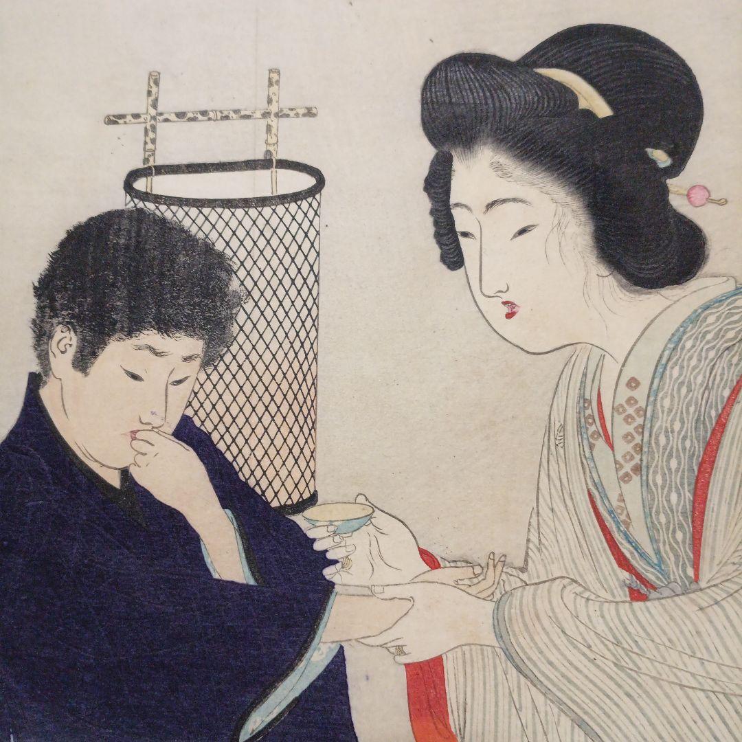 小説の口絵版画水野年方3枚、梶田半古1枚、富岡永洗1枚の5枚売り明治期閉じ穴あり