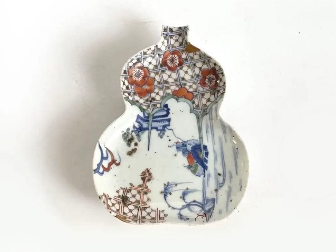 #1 骨董　アンティーク　色絵古九谷　色絵山水文瓢形向付　変形皿　古九谷